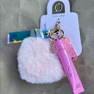 Pink Heart Keychain with Lip Gloss